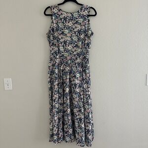 Vintage 80s Dress Large Sundress Floral Print Cotton Fit Flare Open Back